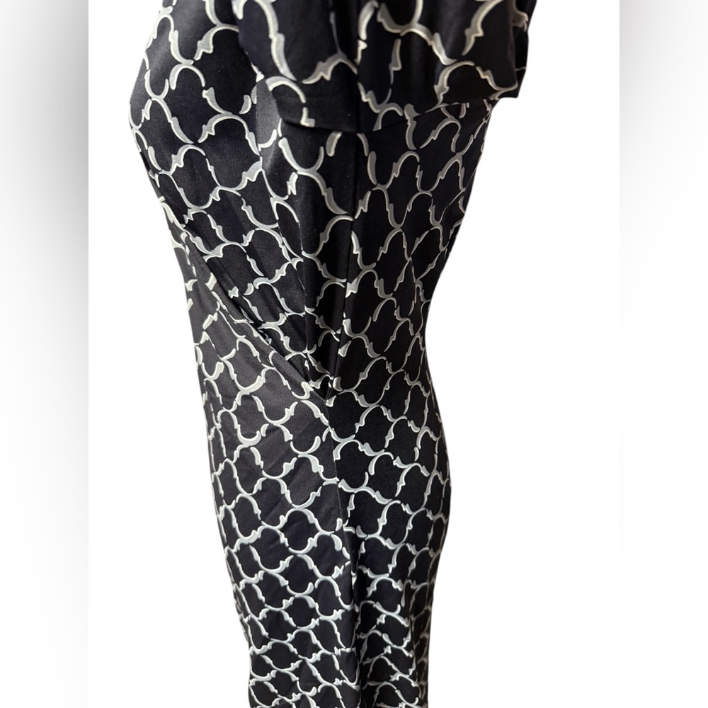J. McLaughlin Catalina Cloth Faux Wrap Dress Black Gray Geometric Print Sz Large - Picture 4 of 10